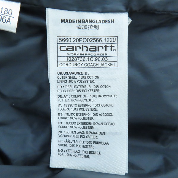 実際に弊社で買取させて頂いたCarhartt WIP/カーハート Corduroy Coach Jacket コーデュロイ コーチジャケット I028736 Lの画像 3枚目