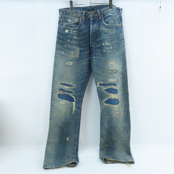 実際に弊社で買取させて頂いたLEVIS/リーバイス S501XX 大戦モデル 復刻 刻印034 ビッグE トルコ製 ダメージ/リペア加工 デニムパンツ/ジーンズ/W34