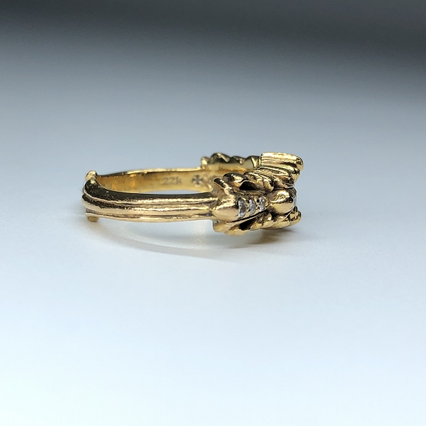 実際に弊社で買取させて頂いたCHROME HEARTS/クロムハーツ 22K BABYCLSC ダブルフローラルクロスリング パヴェダイヤ 4-4.5号の画像 4枚目