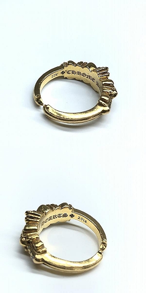実際に弊社で買取させて頂いたCHROME HEARTS/クロムハーツ 22K BABYCLSC ダブルフローラルクロスリング パヴェダイヤ 4-4.5号の画像 6枚目