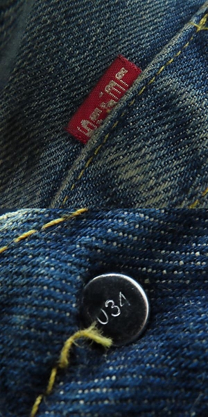 実際に弊社で買取させて頂いたLEVIS/リーバイス S501XX 大戦モデル 復刻 刻印034 ビッグE トルコ製 ダメージ/リペア加工 デニムパンツ/ジーンズ/W34の画像 3枚目