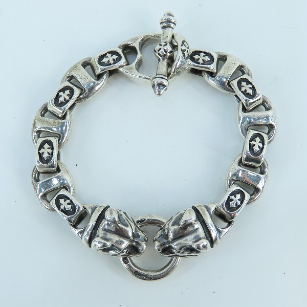 実際に弊社で買取させて頂いたBWL/BILL WALL LEATHER/ビルウォールレザー 2ドッグヘッド スカルTバー ブレスレットの画像 1枚目