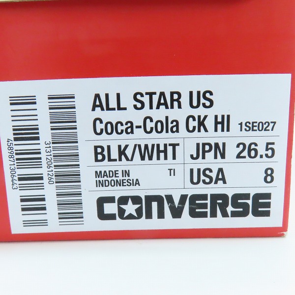 実際に弊社で買取させて頂いた【未使用】CONVERSE/コンバース ALL STAR US Coca-Cola CK HI/オールスター コカ・コーラ 1SE027/26.5の画像 9枚目