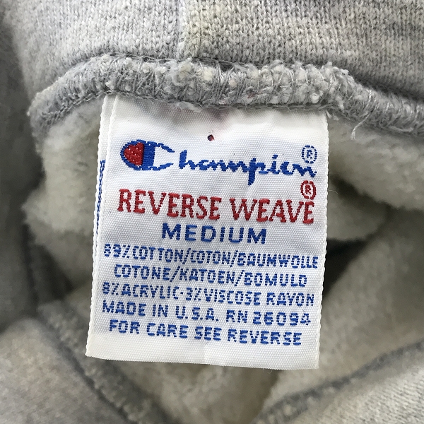 実際に弊社で買取させて頂いたChampion/チャンピオン 90s頃 REVERSE WEAVE/リバースウィーブ スウェットパーカー /Mの画像 2枚目