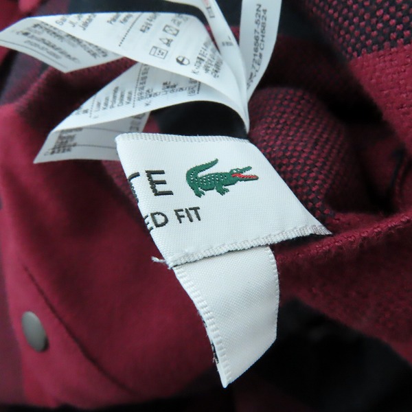 実際に弊社で買取させて頂いたLACOSTE/ラコステ プレーン×バッファローチェックリバーシブルシャツアウター 胸ロゴ  ワインレッド CH5824/F39 /US S/Mの画像 5枚目