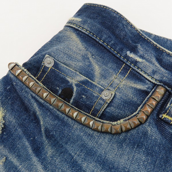 実際に弊社で買取させて頂いたHYSTERIC GLAMOUR×mastermind JAPAN/ヒステリックグラマー×マスターマインド 国旗パッチデニムパンツ 0222AP16/34の画像 8枚目