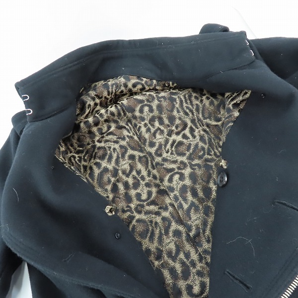実際に弊社で買取させて頂いたRoen/ロエン チェック切替 裏地レオパード柄 ウール ダブルライダース ジャケット 75132102 /46の画像 4枚目