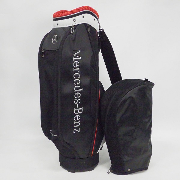 実際に弊社で買取させて頂いたTaylormadeｘMercedes-Benz/テーラーメイドｘメルセデス・ベンツ 5分割キャディバッグ ブラックｘホワイトｘレッドの画像 1枚目