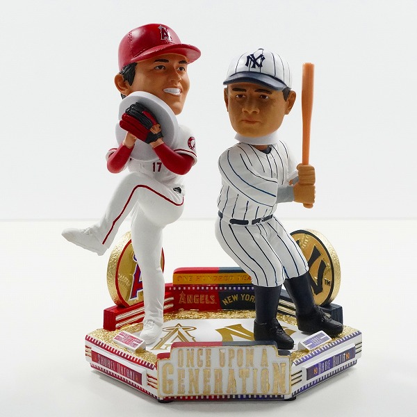 実際に弊社で買取させて頂いたFOCO DUAL BOBBLE  ボブルヘッド  エンゼルス 大谷翔平/ヤンキース ベーブ・ルース ONCE UPON A GENERATION 首振り フィギュアの画像 1枚目