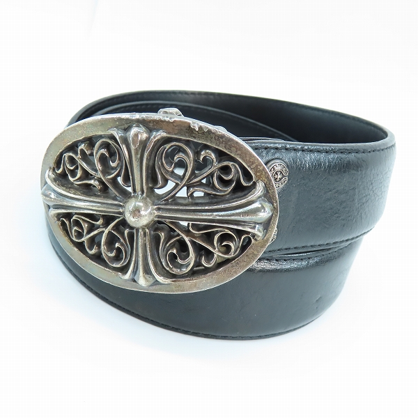 実際に弊社で買取させて頂いたCHROME HEARTS/クロムハーツ クラシックオーバルクロスバックルベルト 32