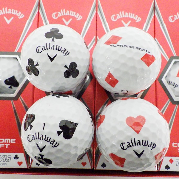 実際に弊社で買取させて頂いた【未使用】Callaway/キャロウェイ CHROME SOFT TRUVIS/クロムソフト ゴルフボール トランプ柄 ホワイト 1ダースの画像 1枚目