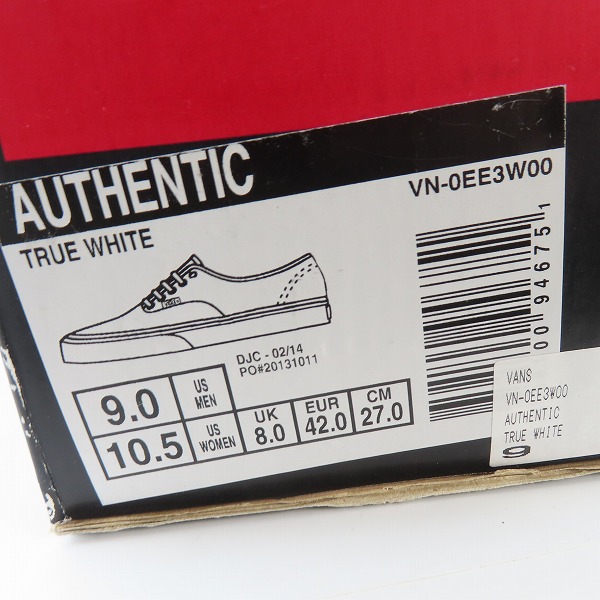 実際に弊社で買取させて頂いた【未使用】vans/バンズ authentic white ローカットスニーカー 9の画像 8枚目