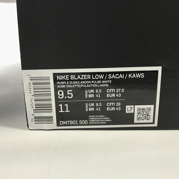 実際に弊社で買取させて頂いたNIKE×KAWS×SACAI/ナイキ×カウズ×サカイ BLAZER LOW/ブレーザーロー パープルダスク DM7901-500/27.5の画像 9枚目