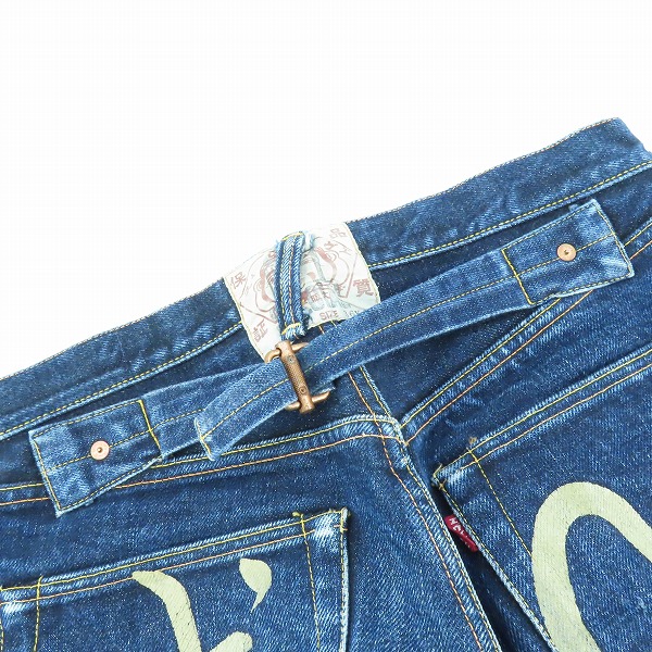 実際に弊社で買取させて頂いたEVISU/エヴィス エビス 戎 カモメペイント 革パッチ シンチバック Lot 2001 36×35の画像 8枚目