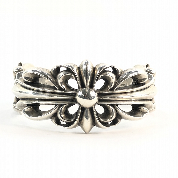 実際に弊社で買取させて頂いたCHROME HEARTS/クロムハーツ DBL FLRL CRS CUFF ダブルフローラルクロス カフ シルバーバングルの画像 1枚目