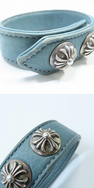 実際に弊社で買取させて頂いたCHROME HEARTS/クロムハーツ 3ボタン2スナップ レザー ブレスレット クロスボタンの画像 9枚目