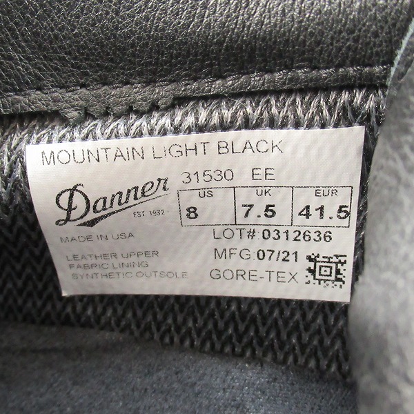 実際に弊社で買取させて頂いたDANNER/ダナー MOUNTAIN LIGHT/マウンテン ライト アウトドアブーツ 31530 /US8EEの画像 5枚目