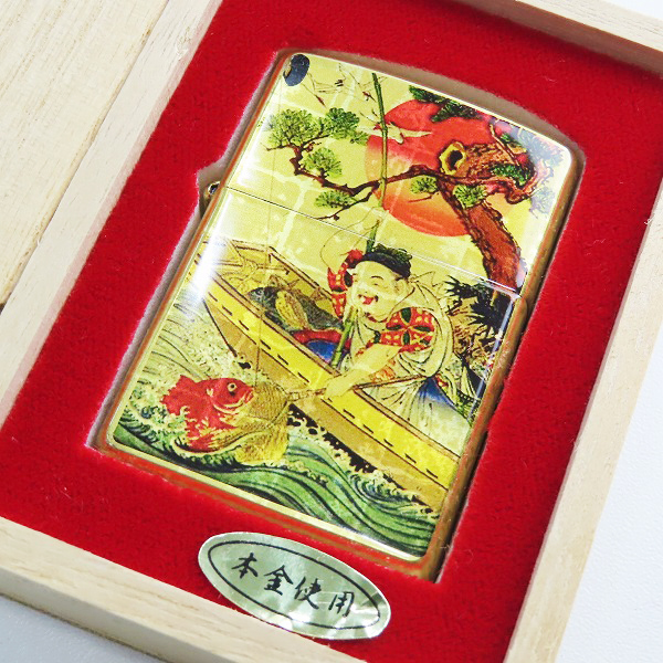 実際に弊社で買取させて頂いたZIPPO/ジッポー 純金箔張り 本箔仕上 吉祥 引き札/恵比寿/エビス/2006年製