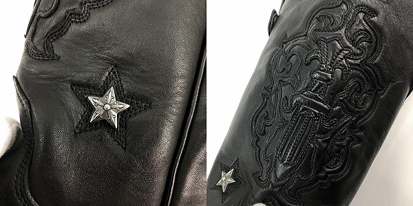 実際に弊社で買取させて頂いたCHROME HEARTS/クロムハーツ COWBOY WESTERN/カウボーイウエスタン スターコンチョ レザーブーツ ブラック M10の画像 7枚目