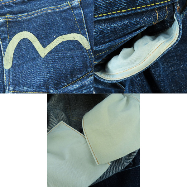 実際に弊社で買取させて頂いたEVISU/エヴィス エビス 戎 カモメペイント 革パッチ シンチバック Lot 2001 36×35の画像 9枚目