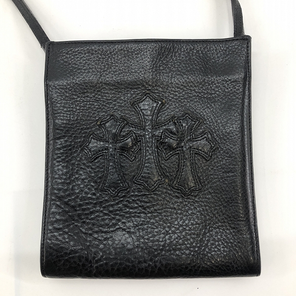 実際に弊社で買取させて頂いたCHROME HEARTS/クロムハーツ SQ PKT 3CEME CRS スクエアポケット 3セメタリークロスパッチ レザーショルダーバッグ