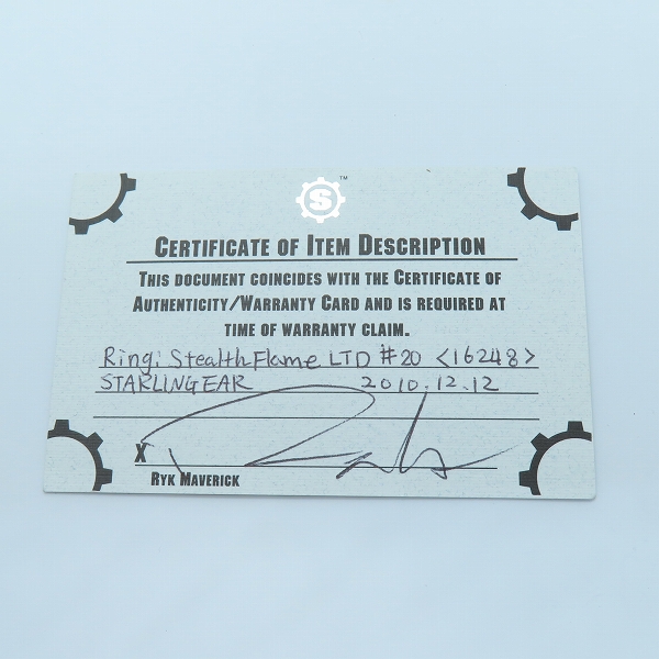 実際に弊社で買取させて頂いた【ギャラ付】 STARLINGEAR/スターリンギア ステルス フレイム リング 17.5-19.5号の画像 4枚目