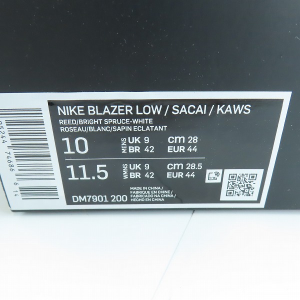 実際に弊社で買取させて頂いた【未使用】NIKE×SACAI×KAWS/ナイキ×サカイ×カウズ BLAZER LOW REED/ブレーザーロー リード DM7901-200/28.0の画像 9枚目