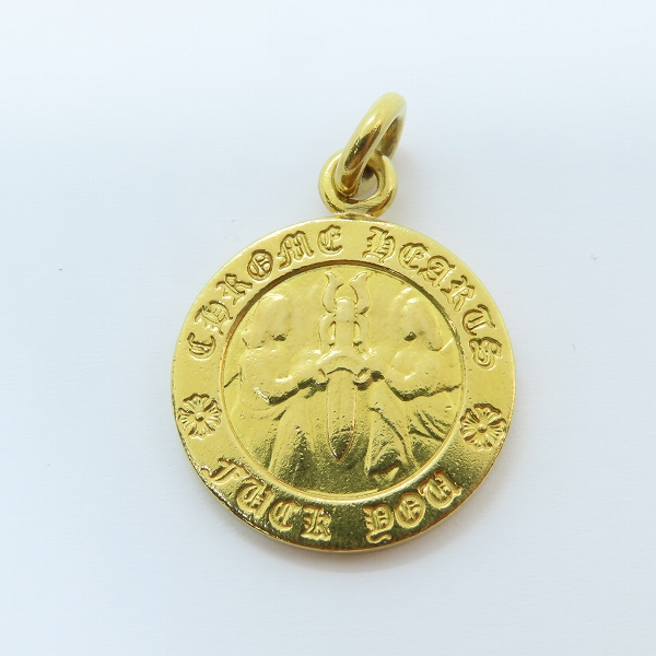 実際に弊社で買取させて頂いたCHROME HEARTS/クロムハーツ 22K CHRM ANGL MDL エンジェルメダルチャーム V2 ゴールドネックレストップの画像 1枚目