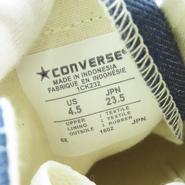 実際に弊社で買取させて頂いたCONVERSE/コンバース ALL STAR CLASHPATCHED OX クラッシュパッチド オックス インディゴ 限定モデル 1CK232/23.5の画像 5枚目