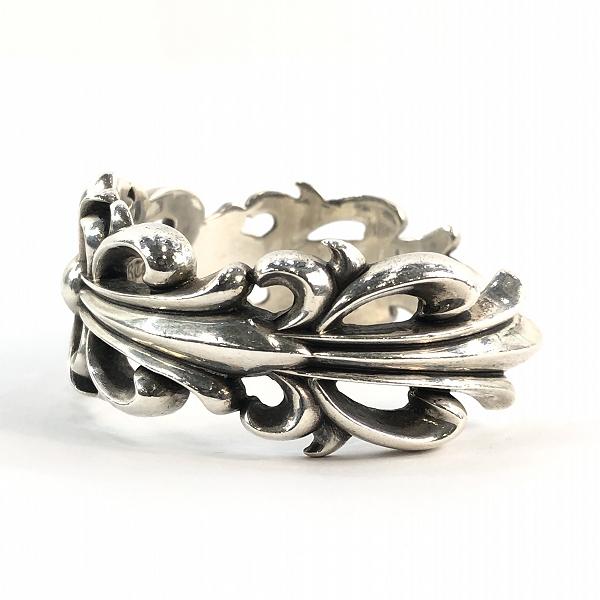実際に弊社で買取させて頂いたCHROME HEARTS/クロムハーツ DBL FLRL CRS CUFF ダブルフローラルクロス カフ シルバーバングルの画像 2枚目