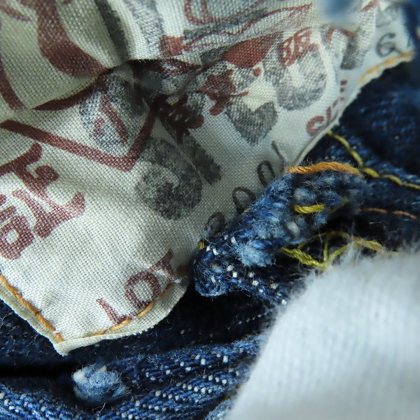 実際に弊社で買取させて頂いたEVISU/エヴィス エビス 戎 カモメペイント 革パッチ シンチバック Lot 2001 36×35の画像 6枚目