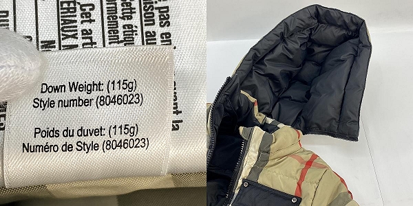 実際に弊社で買取させて頂いたBURBERRY/バーバリー キッズ リバーシブルダウンジャケット ノバチェック 8046023/4Y 104cmの画像 8枚目