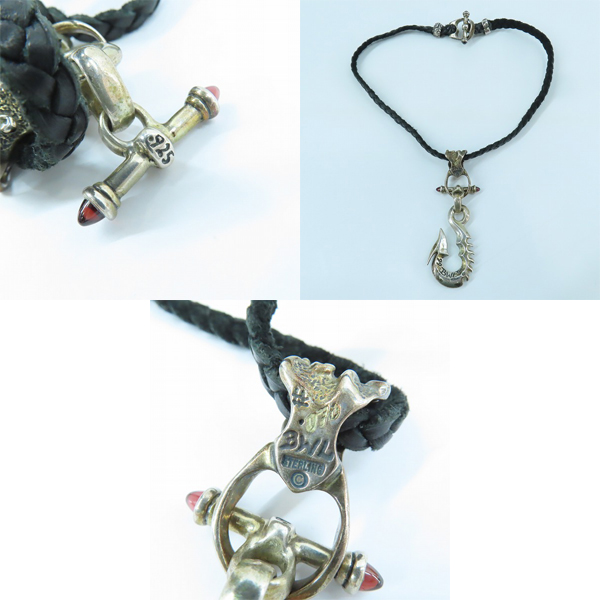 実際に弊社で買取させて頂いたBWL/ビルウォールレザー  ラージフィッシュフック w/オニキス Tバー w/ストーンレザーブレイド ミュージシャンネックレスの画像 9枚目